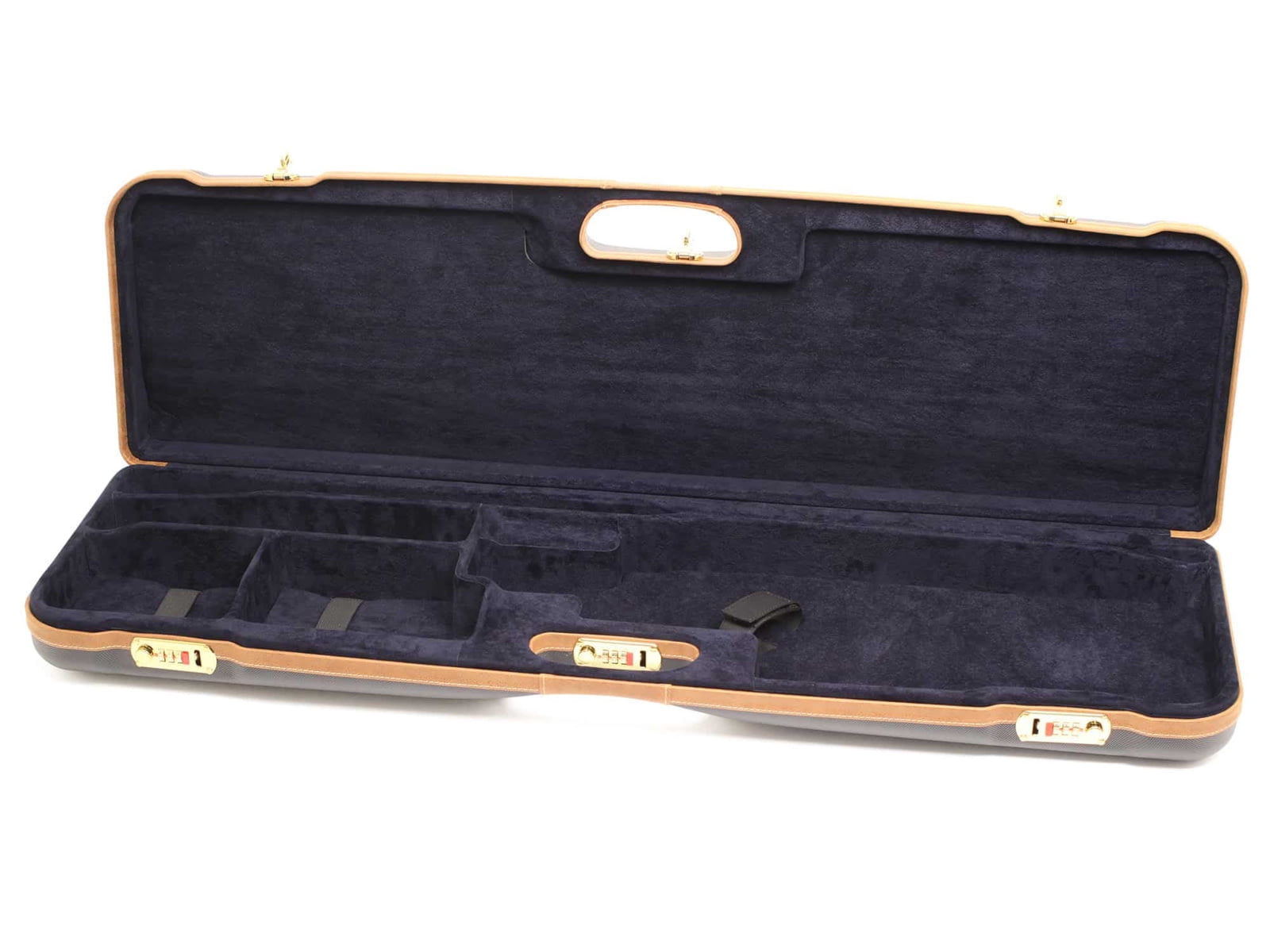 Negrini OU Deluxe High Rib Trap/Sporting Shotgun Case, Navy/Tobacco Leather/Navy Interior