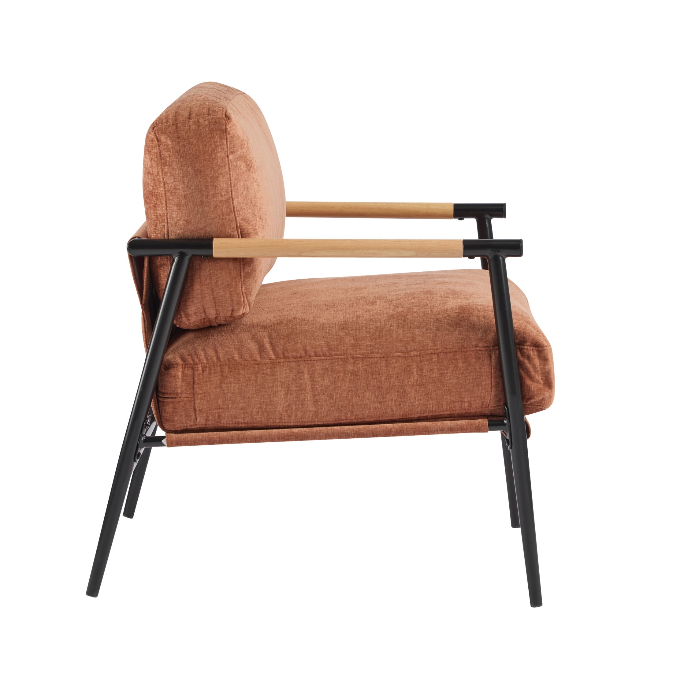 Christopher Knight Home Mid-Century Modern Upholstered Accent Chair, Wooden Armrest, Metal Frame, Orange