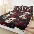 thumbnail image 4 of Castle Fairy Romantic Gothic Skull Queen Sheets 4 Pieces,Vintage Flower Rose Skeleton Queen Sheet Sets,Red Black,1 Fitted Sheet,1 Flat Sheet and 2 Pillowcases, 4 of 6
