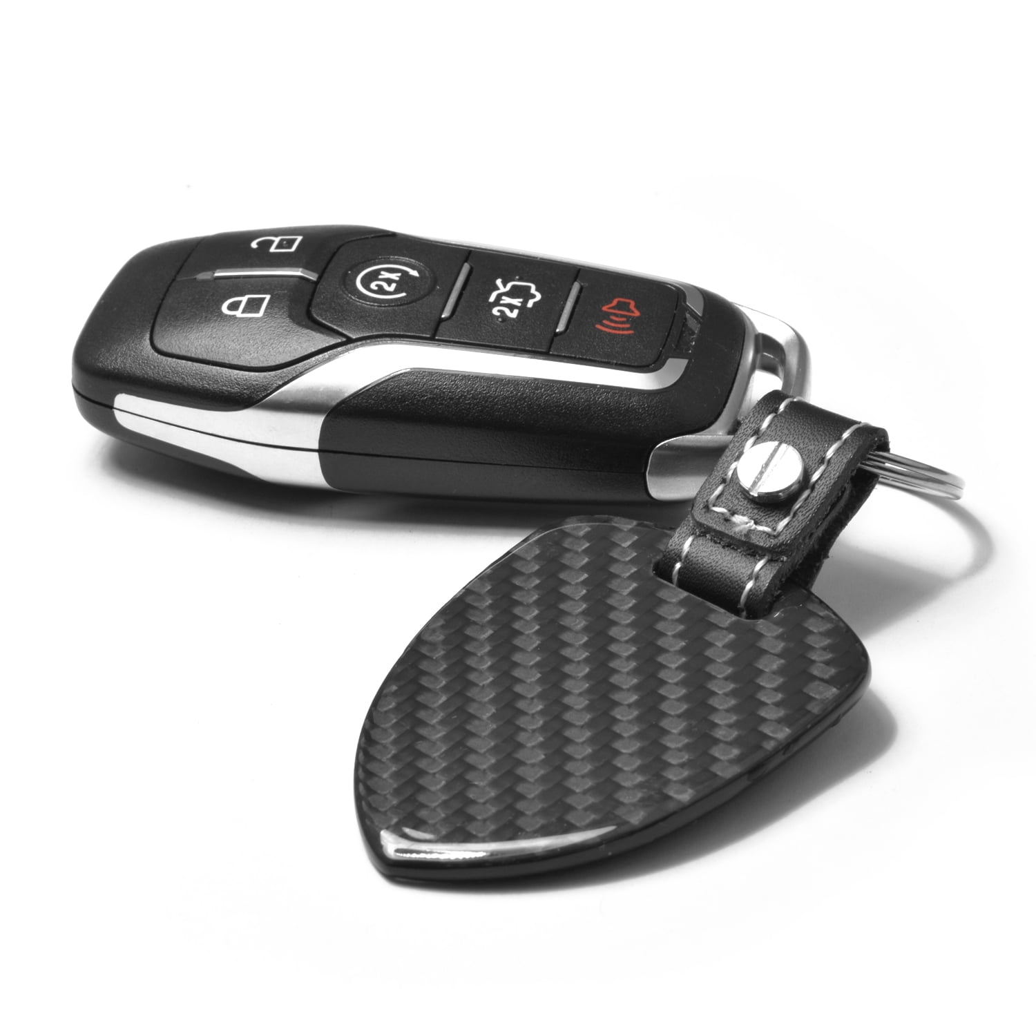iPick Image for Cadillac V Logo Real Black Carbon Fiber Large Shield-Style Key Chain, Official Licensed
