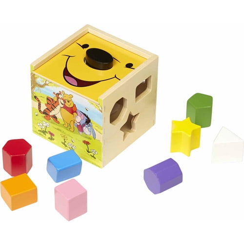 Melissa & Doug Disney Baby Winnie the Pooh Wooden Shape Sorting Cube - Educational Toy With 9 Shapes