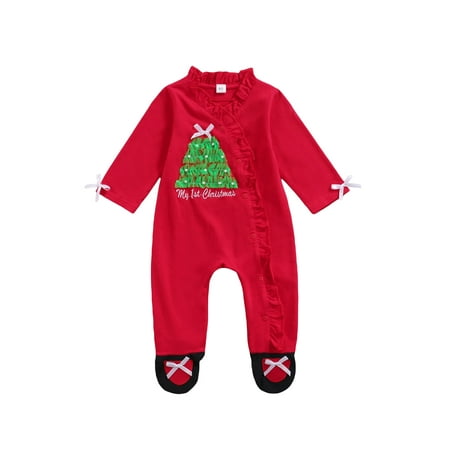 

Fanvereka Baby Girl Christmas Outfit Cute Ruffle Footed Romper Holiday Xmas Outfit