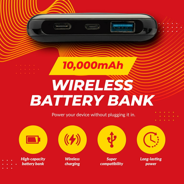 Focus 10,000mAh Ultra Portable LED Display Qi Wireless Battery Bank with  PD3.0 18W Quick Charge and USB-C In/Out - FC-PB-10BLW