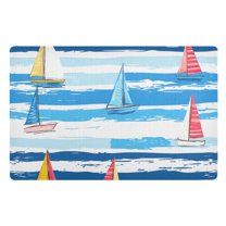 Yayeee Doormat for Indoor Entrance 32" x 20" Non Slippery Floor Rug, Yellow Sailboats