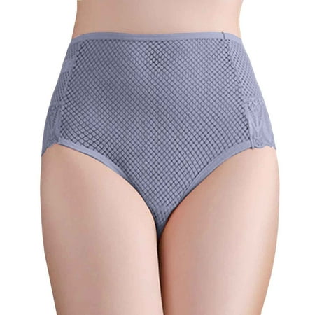 BYHONG Women Solid Sexy Lace Seamless Panties Plus Size Mid High Waist Hollow Breathable Briefs Womens Panties Purple L