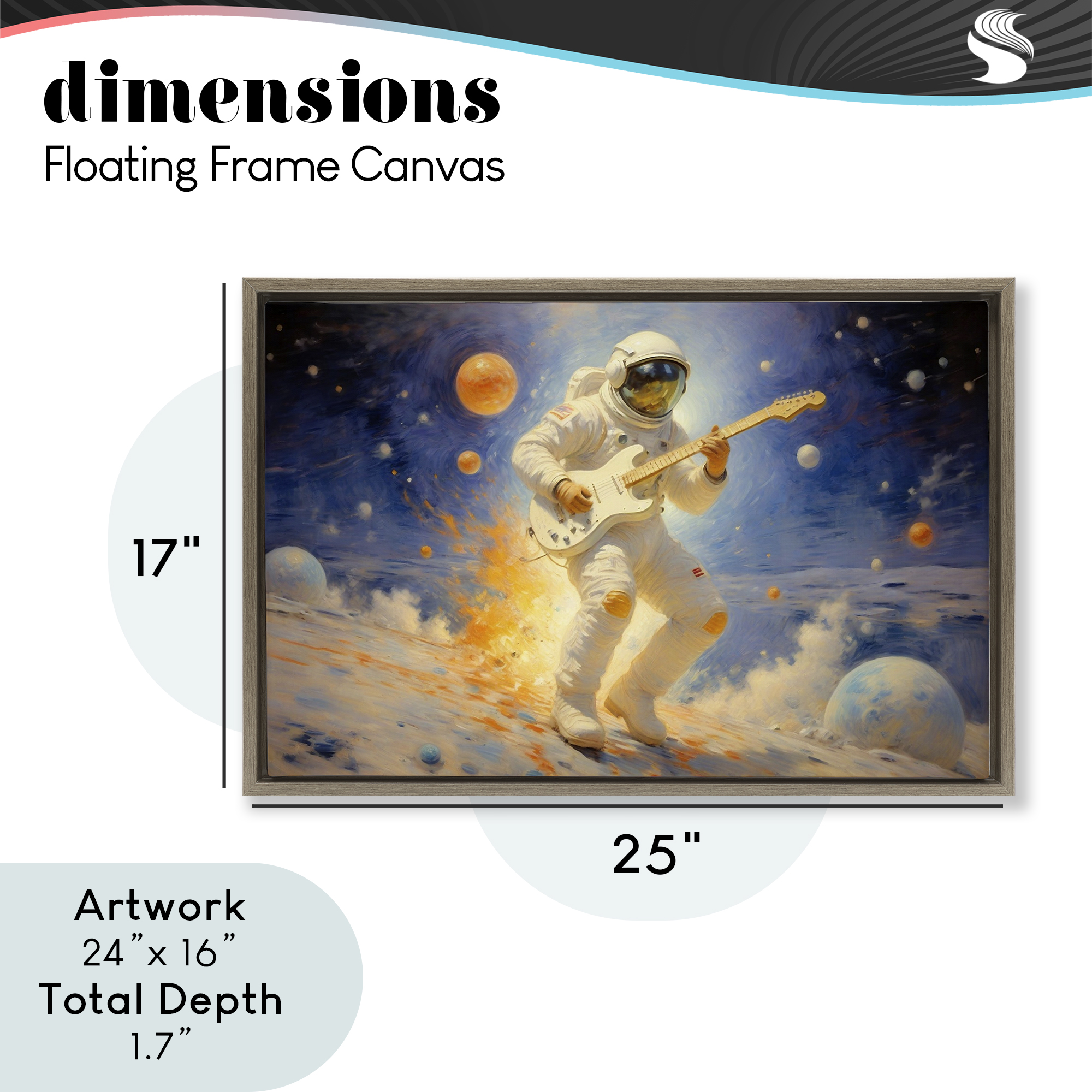 Space Astronaut Musician Brown Framed Floater Canvas Wall Art, design by Angie Hawke