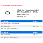 PCV O-Ring - Compatible with 2013 - 2022 Mazda CX-5 2.5L 4-Cylinder 2014 2015 2016 2017 2018 2019 2020 2021