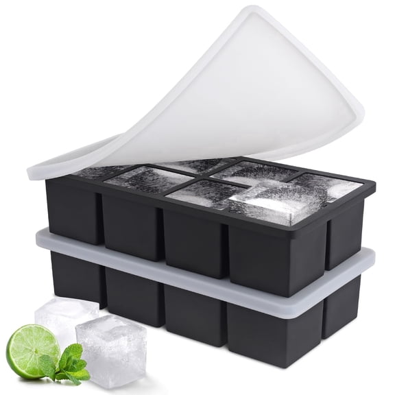Large Ice Cube Trays for Whiskey: Kaleduo Big Silicone Ice Cube Trays 2Inch - Huge Square Ice Cubed Tray for Whisky and Cocktail