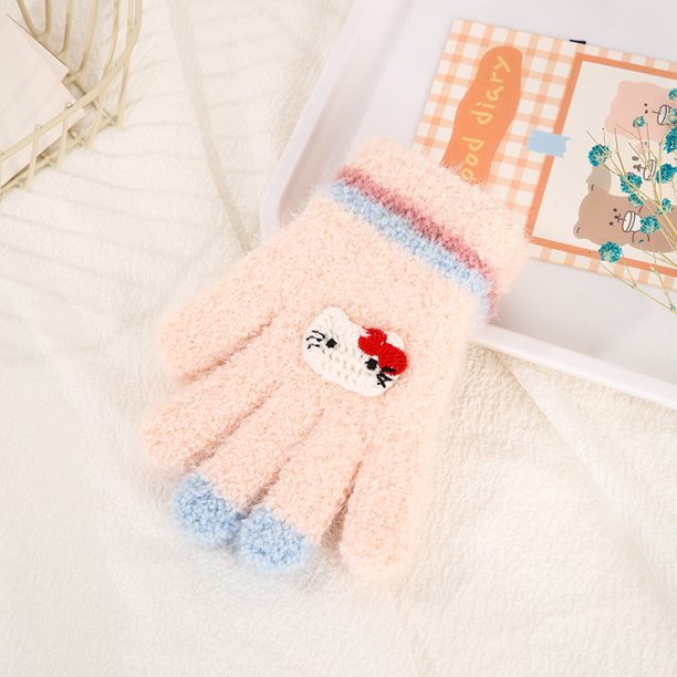 Guantes para niños, cálidos, de invierno, con forro polar, gruesos, de cinco dedos, multidedos, para niñas, de dedos completos, resistentes al frío
