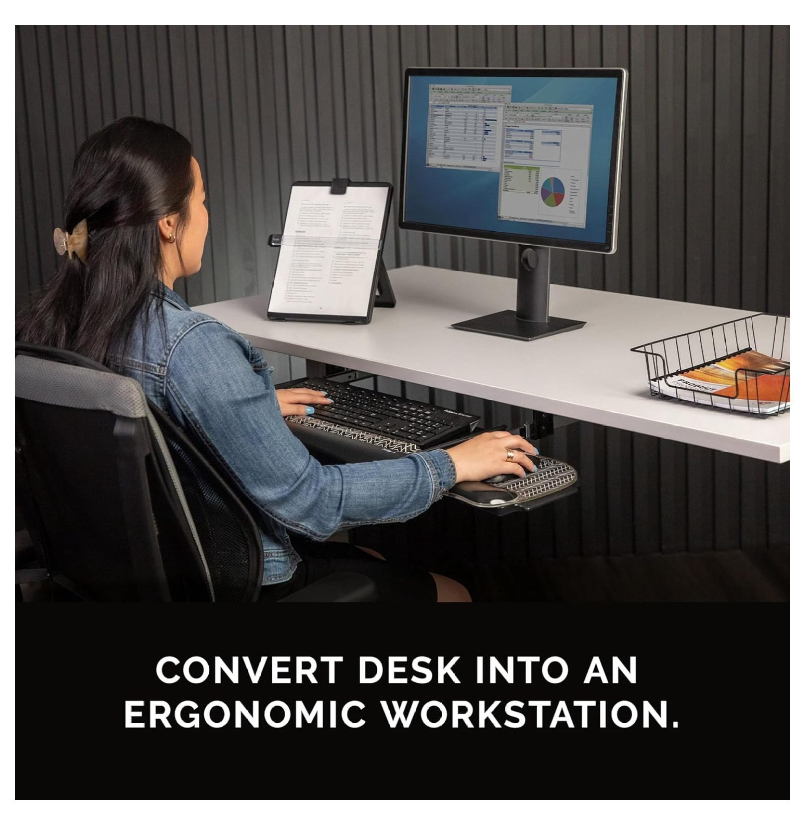 Under Desk Keyboard Tray, Adjustable Height Keyboard Drawer with Mouse Pad, Black/Silver - Ergonomic Office Accessories