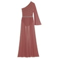 thumbnail image 5 of Lejafay Women Lyrical Dance Dress One Shoulder Flared Sleeve Flowy Split Dress Dusty Pink S, 5 of 7