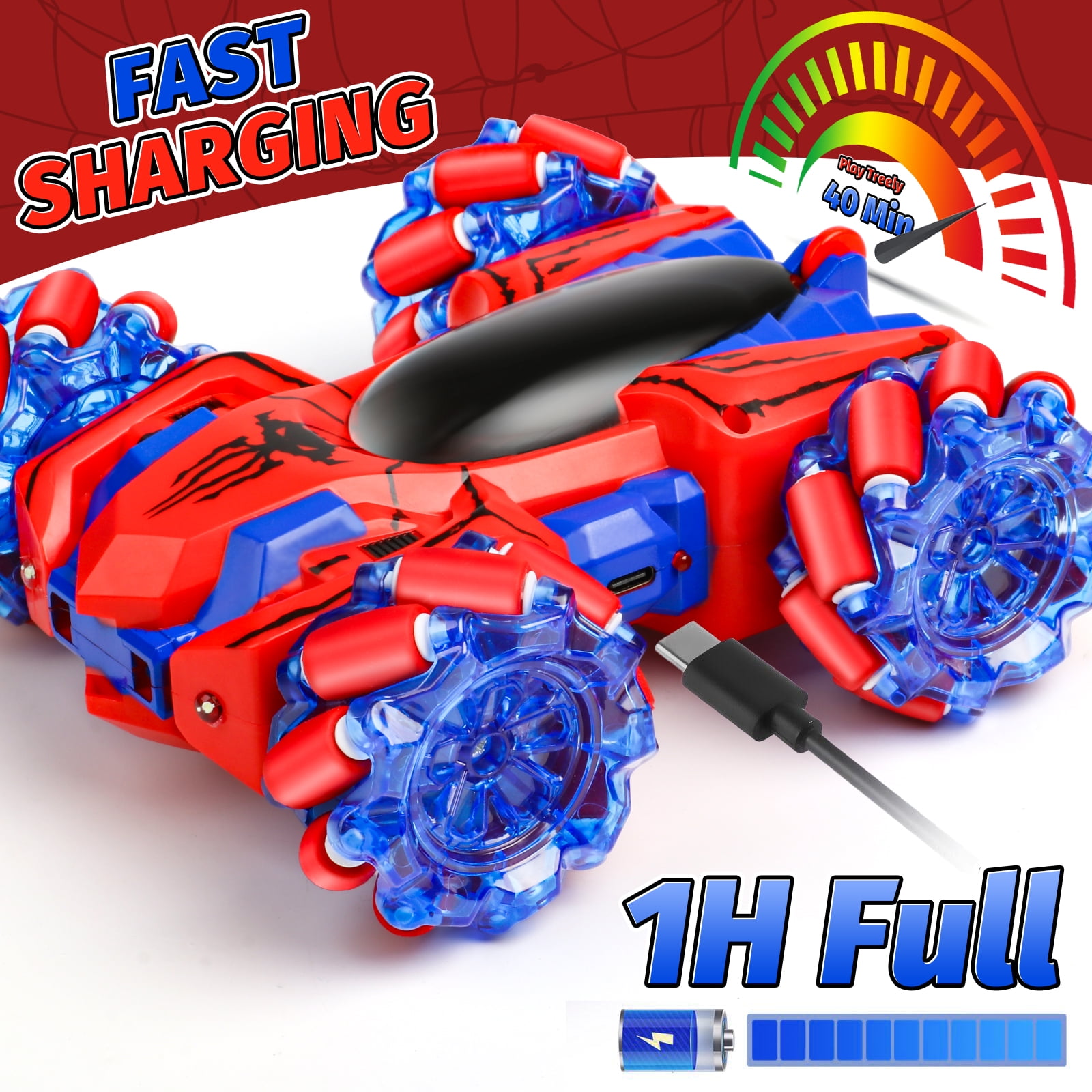 Huge Wave Spider Remote Control Car, Double Sided RC Stunt Car Outdoor Toys for Kids, 360° Flip 4WD Rechargeable Racing for 4 5 6 7 8 9 10 Boys Girls Christmas Birthday Gifts