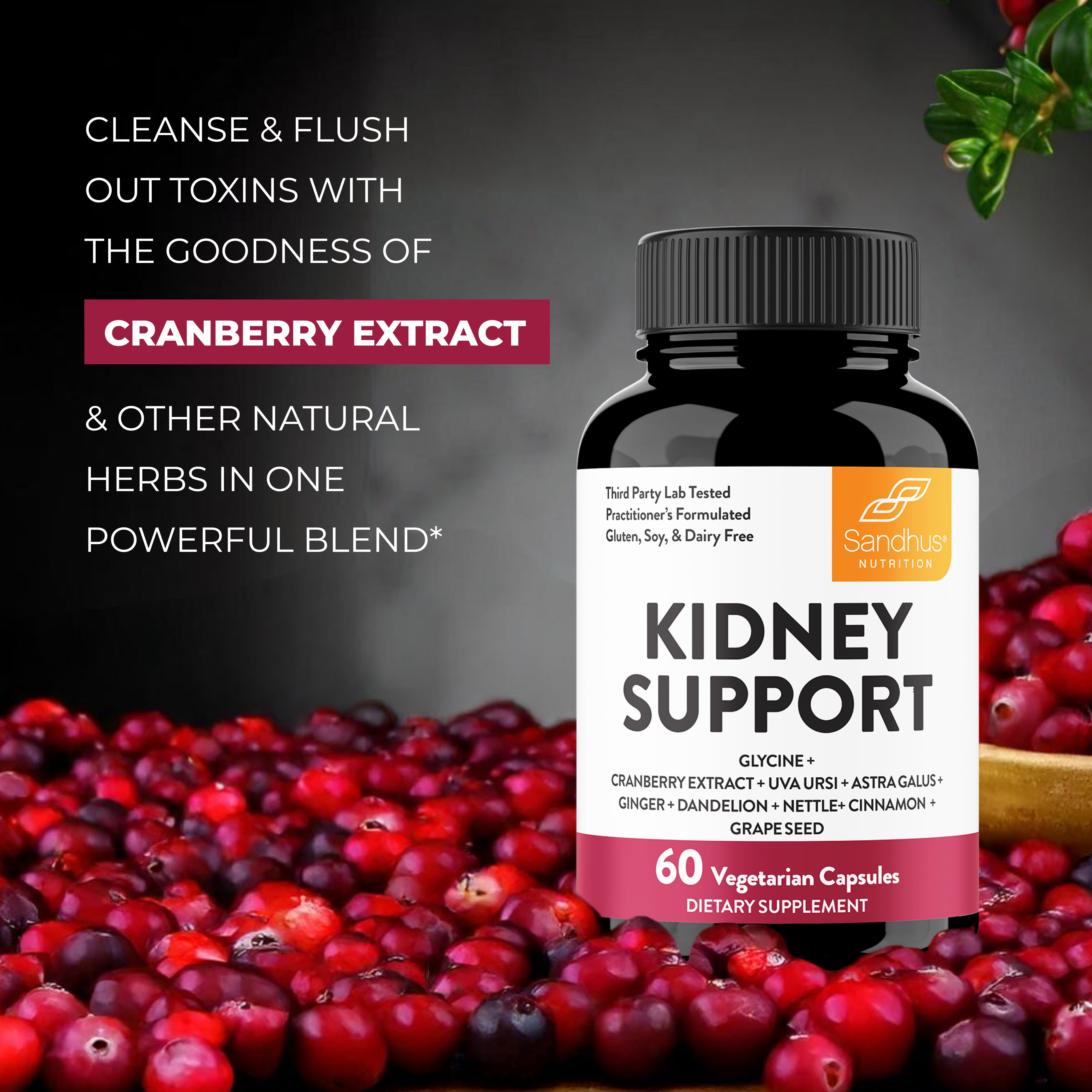 Sandhu's Kidney Cleanse Detox Support Supplement | with Cranberry Extract Helps Support Kidney & Urinary Tract Health | 60 Vegetarian Capsules