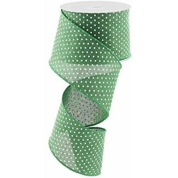 Emerald Green White Raised Swiss Polka Dots Wired Ribbon (2.5 Inches x 10 Yards)