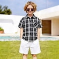 thumbnail image 2 of FINALGANG Boys Kids Plaid Button Down Shirt With Spread Collar Short Sleeve Labeled Bust Pocket Casual Fit Top For Kids Daily Wear School Activities Casual Outings Classic Top, 2 of 9