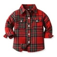 thumbnail image 2 of ATOGUTA Shirts for Boys Button-Down Long Sleeve Plaid Shirt Back to School Uniform Shirts Red, Size 6M-10, 2 of 3