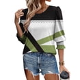 thumbnail image 2 of DeHolifer Womens Casual T-Shirts Strip Printed 3/4 Length Sleeve Smocked Cuffs Crewneck Summer Trendy T-Shirts Green S, 2 of 8