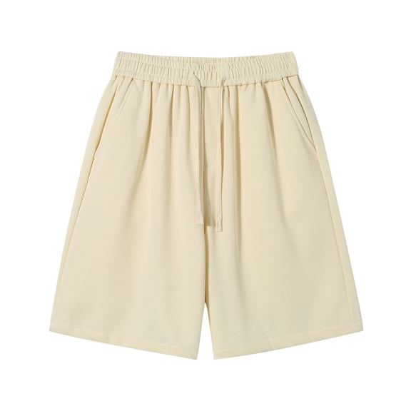 IYTR Men's Shorts Casual Elastic Waist Exercise Drawstring Shorts Baggy Pants Classic Solid Color Short Pants Comfy Summer Casual Fashion Beige M