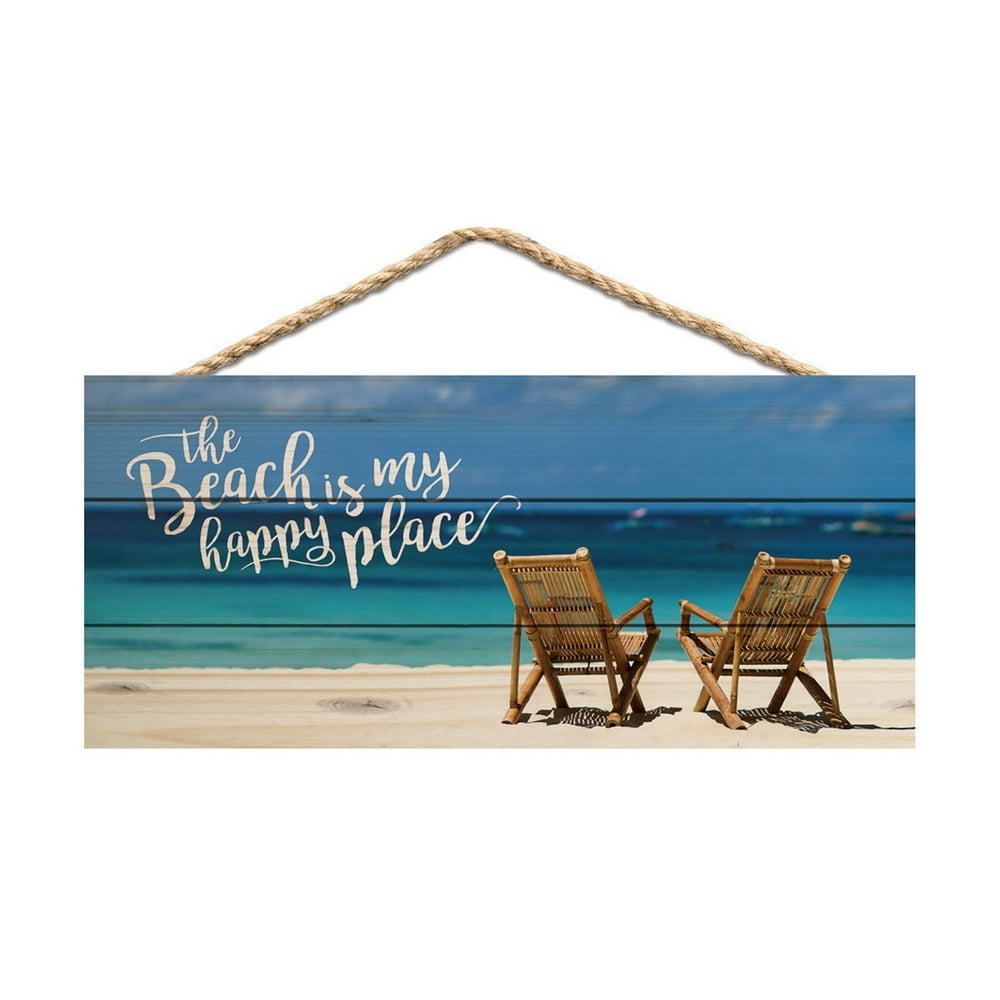 The Beach is My Happy Place Printed 10 x 4.5 Wood Wall Hanging Plaque