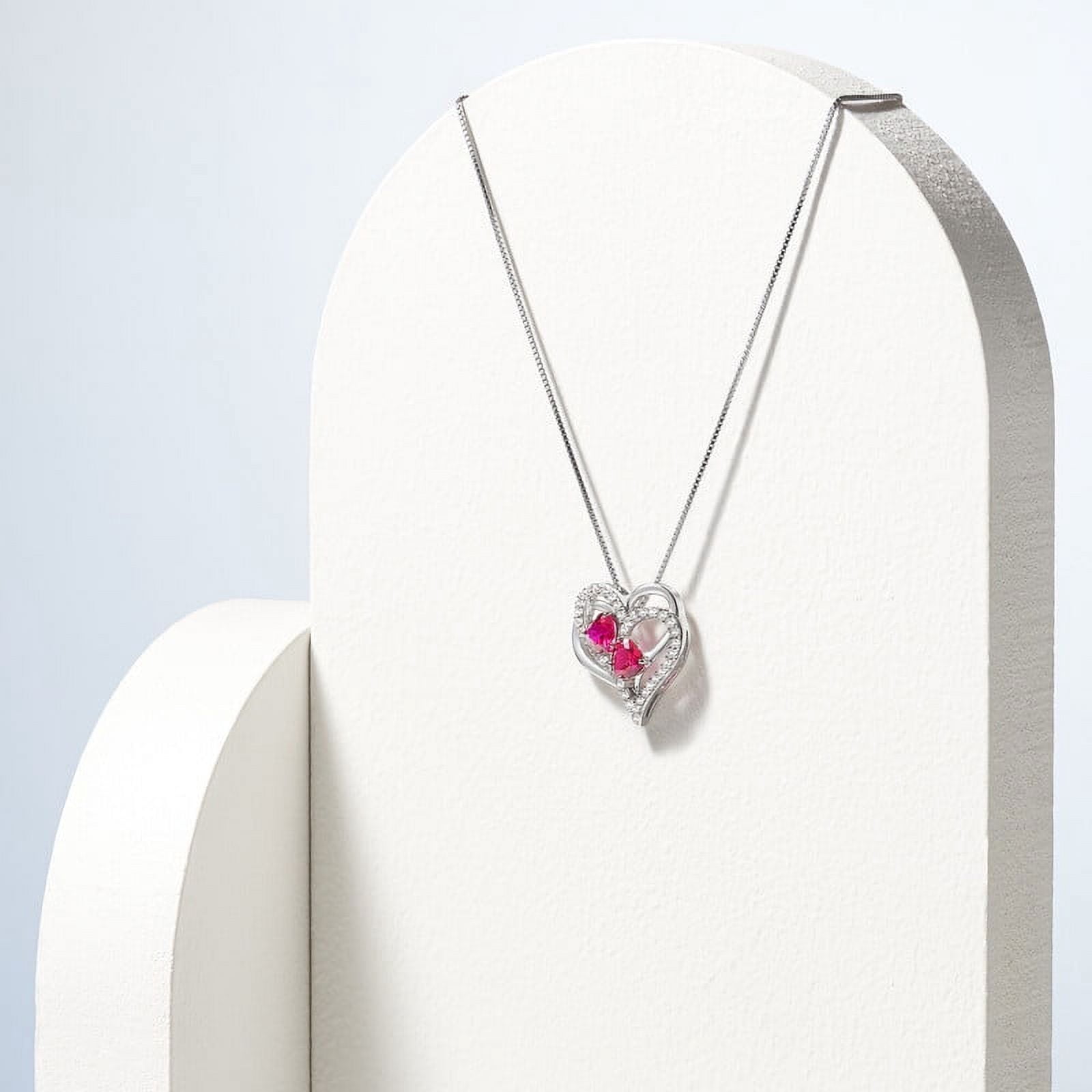 Forever Facets Created Ruby and Created White Sapphire Heart Pendant Necklace in Sterling Silver, Adult Female