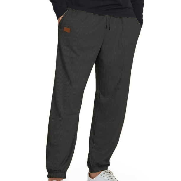 Pantalones largos para hombre, color liso, con bolsillo, cintura elástica, cordón ajustable, de poliéster