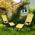 thumbnail image 2 of Wubio Set of 2 Relaxing Recliners Patio Chairs Adjustable Steel Mesh Zero Gravity Lounge Chair Beach Chairs with Pillow-Yellow Stripe, 2 of 10