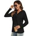 thumbnail image 4 of Hoodies for Women Waffle Knit V Neck Oversized Sweatshirt Button Down Drawstring Hooded Pullover Tops for Fall 2025 Black M, 4 of 6