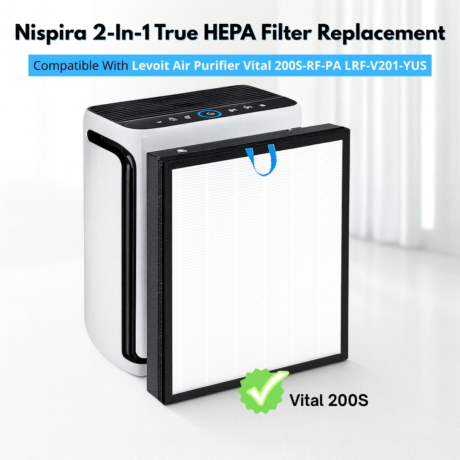Nispira Vital 200S 2-In-1 HEPA Filter for Levoit Vital-RF LRF-V201-YUS , 1 Pack
