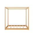thumbnail image 4 of Bellemave Queen Size 4 Corners Post Canopy Floor Bed, Wood Low Profile Canopy Platform Bed with Wooden Slats Support, No Box Spring Needed（Natural）, 4 of 8
