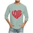 thumbnail image 2 of Jinhomg Mens Valentine's Day T Shirts Trendy Love Heart Print Holiday Tees Big and Tall Comfy 3/4 Sleeve Crew Neck Tops Dating Wear Women Green XXXXL, 2 of 5