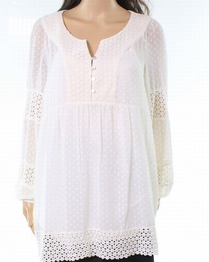 DR2 - DR2 NEW Ivory Womens Size Medium M Dot Textured Crochet Pleated ...