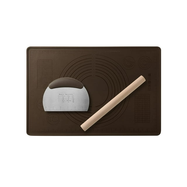 Kits de tapetes para amasar, juego de tapetes para repostería, utensilios para hornear con rodillo, tapete plegable para hornear Marrón