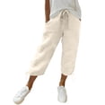 thumbnail image 2 of Axiiglly Cotton Linen Capri Pants for Women Drawstring Elastic Waist Relaxed Fit Summer Holiday Travel Lounge Capris, S-3XL, 2 of 9