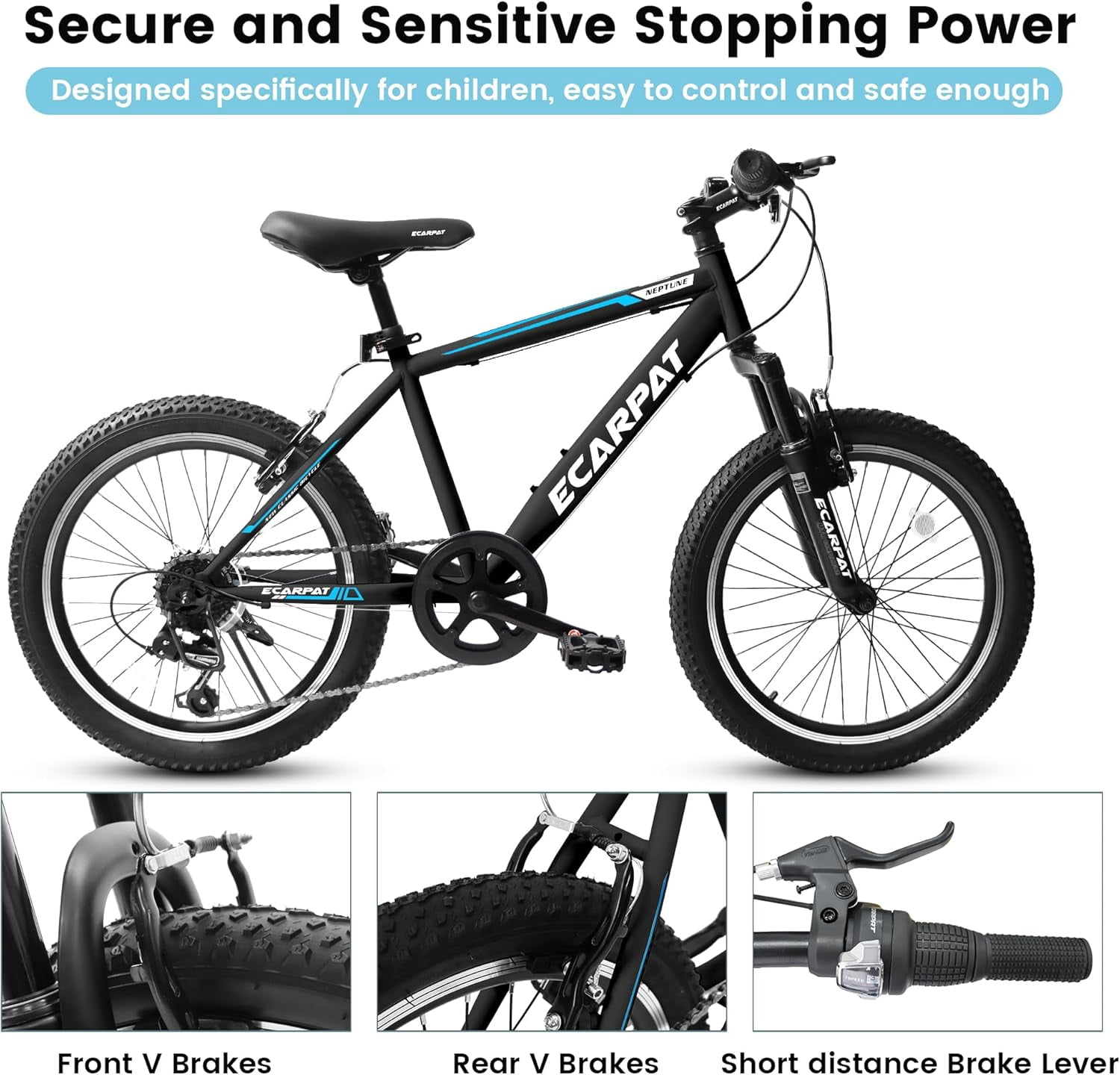 Ambifirner 20 Inch Fat Tire Mountain Bike With Shimano 7 Speed, Front And Rear V-Brakes All-Terrain Tires Bicycle