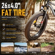 AMYET EB26 Electric Bike for Adults, Peak 1500W 48V 15Ah, 26 Fat Tire Ebike, E-Mountain Bicycle, UL2849