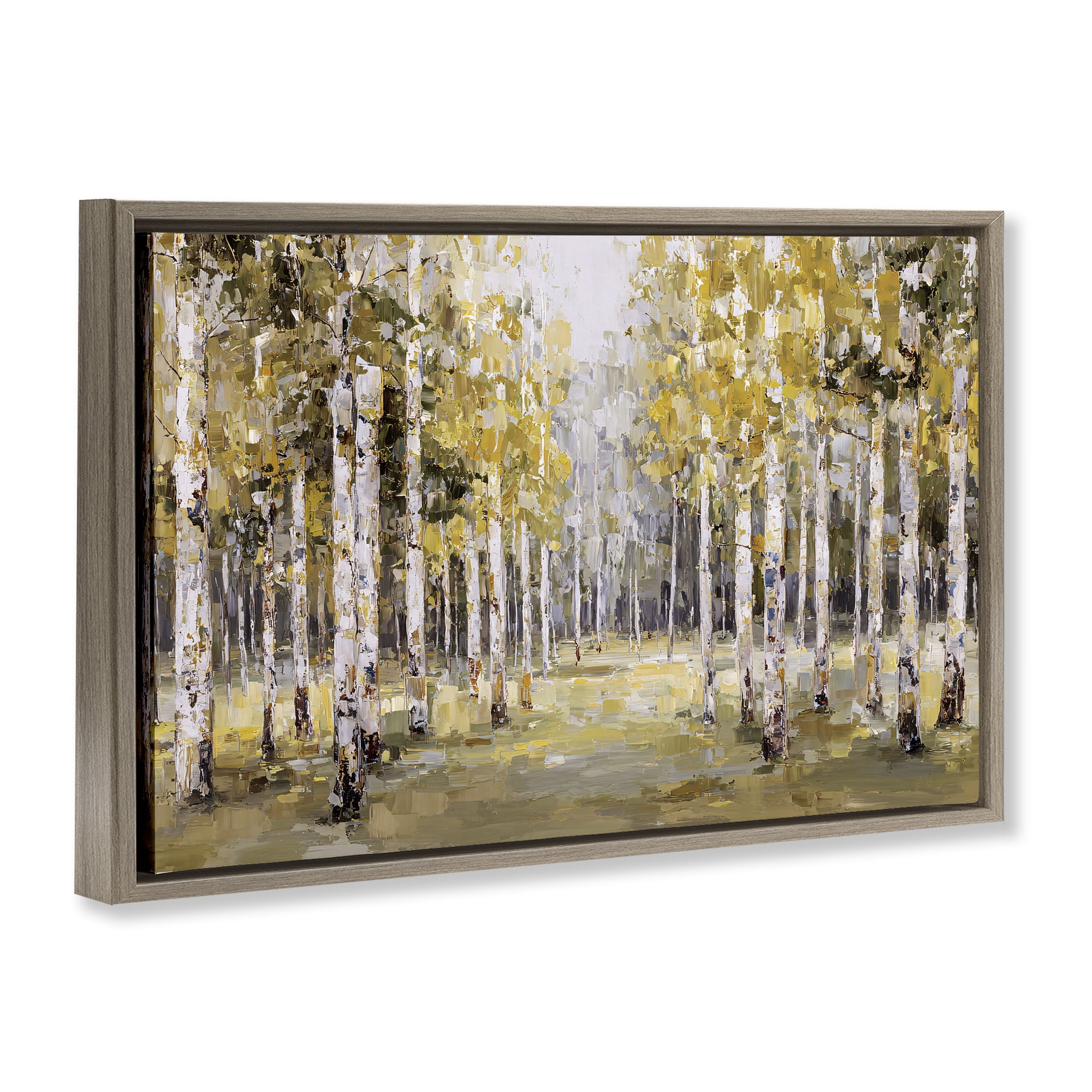 Stupell Industries Impressionist Birch Trees & Fall Leaves Brown Framed Floater Canvas Wall Art, design by Jacky Ngan