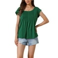 thumbnail image 1 of INSPIRAR CHIC Blusas tunic para mujeres de manga corta con frente plisado, cuello redondo, casuales de verano, talla S, verde oscuro, 1 of 6