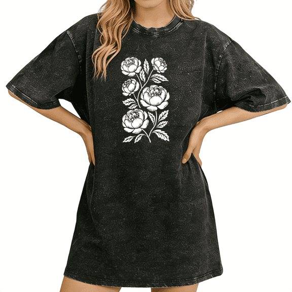 UNISHE Retro Botanical Flower Shirt Vintage Style Peony Print Tee Trendy Streetwear Top for Women
