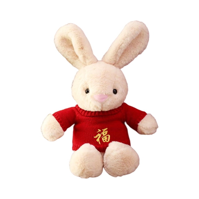 Muñeco de peluche de conejo de suéter rojo de 40 cm de altura para familiares y amigos chinos. Estilo F