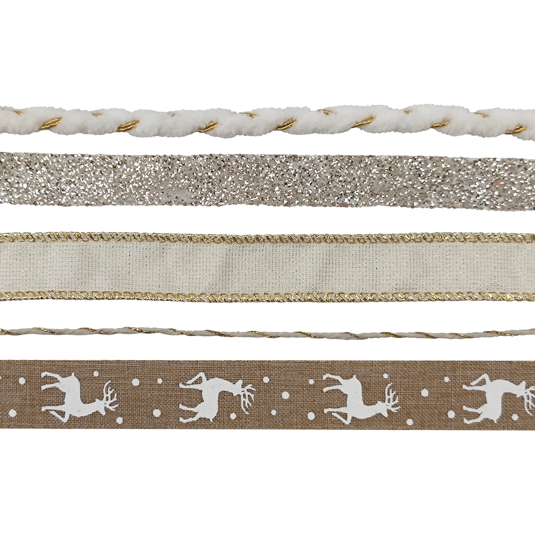 Assorted Beige and Gold Christmas Metallic Ribbon and Trim, 9', 5 Count, by Holiday Time