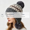 thumbnail image 2 of SYMOID Womens Fair Isle Knit Beanie with Pom Poms - Acrylic Earflap Winter Hats,Size Free Size, 2 of 5