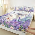 thumbnail image 3 of Manfei Kawaii Cat Teens Queen Sheet Sets, Purple Blossoms Flower Flat Sheet, Dreamy Butterfly Animal Queen Fitted Sheet, Breathable Home Decor, 4 Pieces, 3 of 7