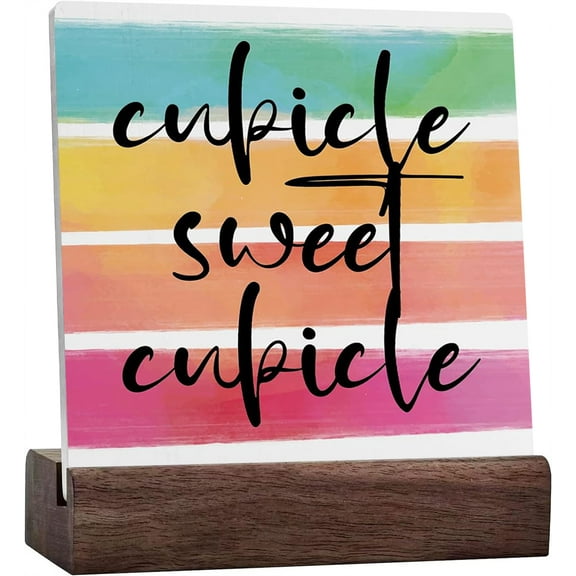 Ceramic Sign 4x4 Inch Cubicle Accessories Home Decor Office Cubicle Decor Cubicle Decorations For Women Desk Plaque Sign with Wood Stand Decor For Tabletop Desk Home Office Decoration Coworker Gift