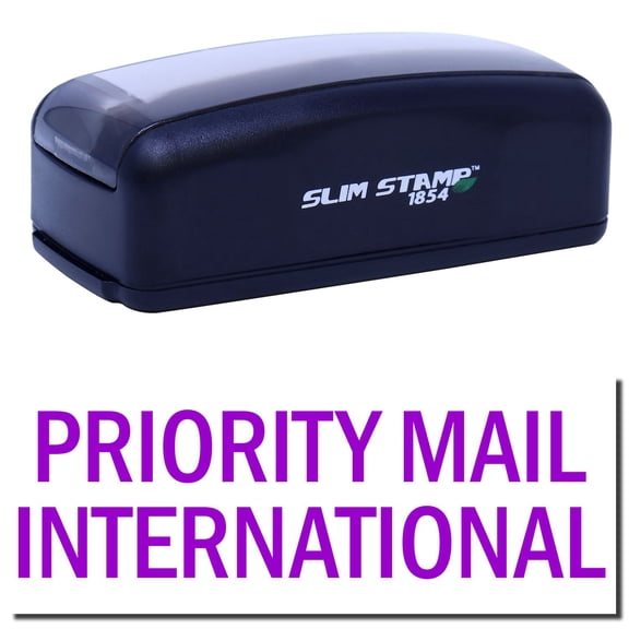 Large Pre-Inked Priority Mail International Stamp, Slim 1854, Ultra Slim Design, Impression Size 1-13/16" by 2-1/2", Up to 25,000 Impressions - Purple Ink
