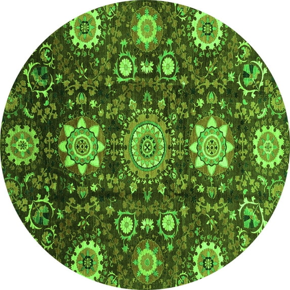 Ahgly Company Indoor Round Oriental Green Modern Area Rugs, 3' Round