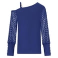 thumbnail image 5 of Womens Shirts Tshirts Long Sleeve Womens Workout Tops Fall Lace Hollow Out Sexy Off Shoulder Comfy Solid Color Blouses Business Casual Blue M, 5 of 6