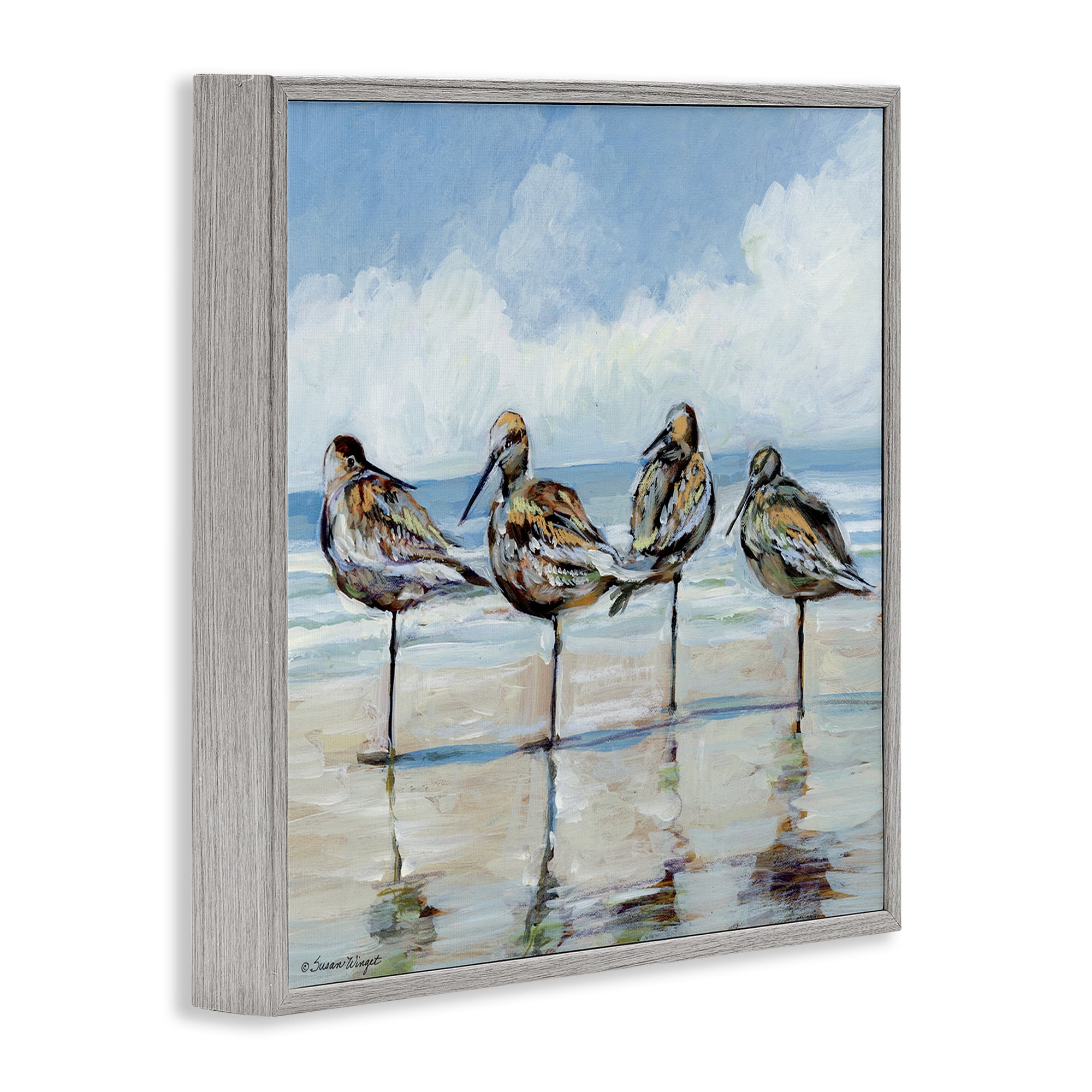 Stupell Industries Sandpipers Balancing On Beach Gray Framed Giclee Art, design by Susan Winget