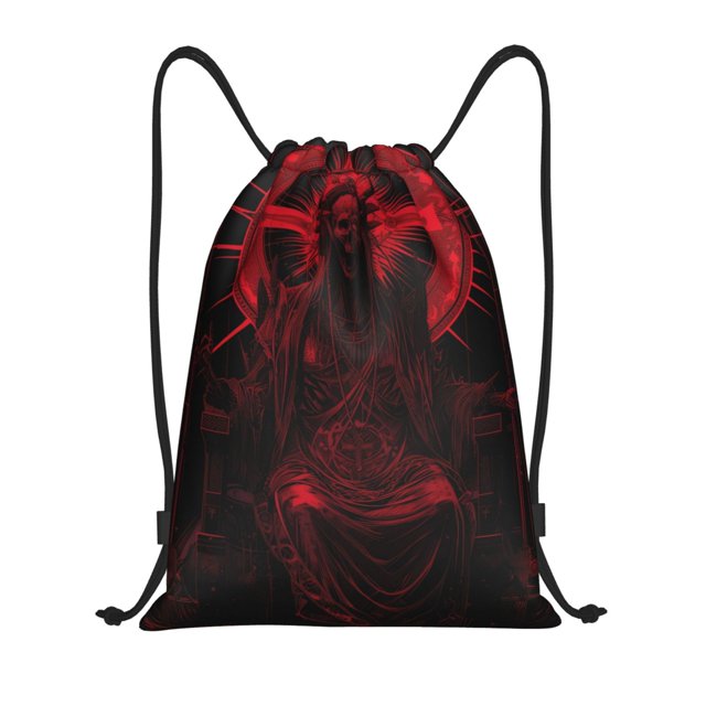 Easygdp Red Gothic Skeleton Throne Print Drawstring Backpack, Beach Sackpack, Travel Sackpack Lightweight for Sports, Gym, Travel, Swimming-Medium