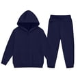 thumbnail image 2 of Hzzrkos Kids Casual Loose Solid Color Long Sleeve Hooded Zip Up Sweatshirt Jogger Pants Tracksuit Set Drawstring Active Outfit Lounge Set for Daily Wear Blue, 2 of 7