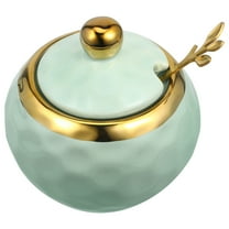 PBPBOX Ceramic Sugar Container with Lid and Spoon 1 Set Porcelain Seasoning Bowl Condiment Pot for Salt and Sugar Jar